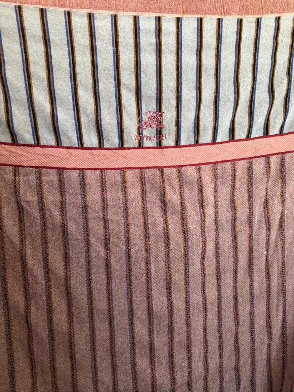 Burberry Pink and Gray Striped Beach Towel